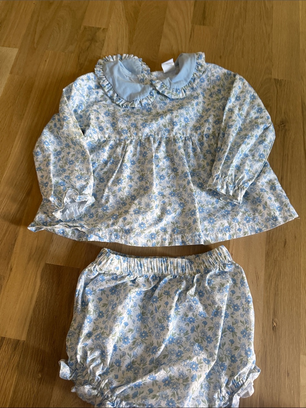Blue Floral Ruffle Collar Kids Bloomer Set
